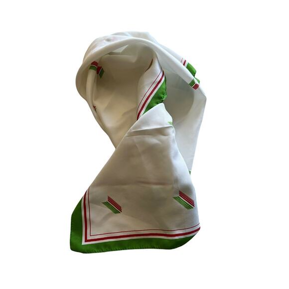 Vtg diolen Square Ivory Green Red Hand Roll Scarf made in Europe - Picture 5 of 6